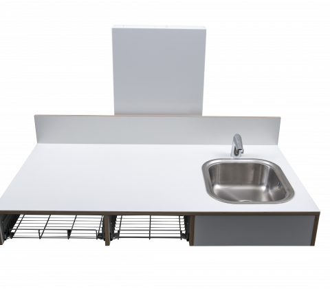 ST puslebord, 140x90 cm med ilagt vask (40x34 cm), venstre,