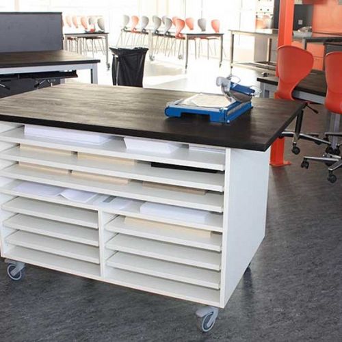 Skærebord med papirreol SEVEL på Ø75 hjul