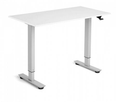 Hæve- /sænkebord AARSLEV hvid/alugrå & kontorstol LUMBY