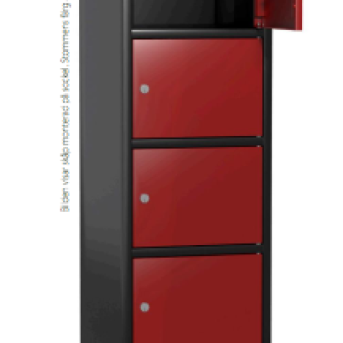 Opbevaringsskab med 6 rum i højden og 3 søjler